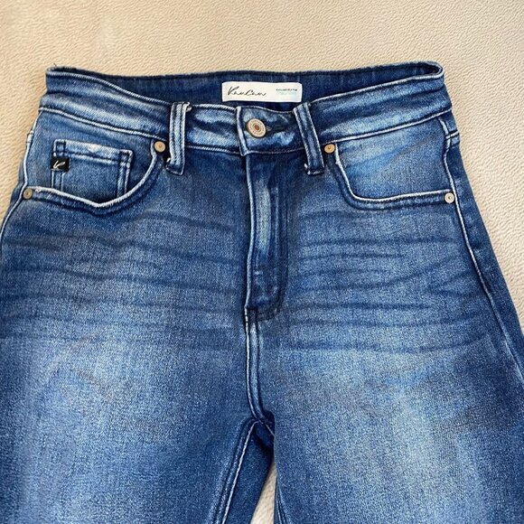KanCan Women's Jeans Size 26 Distressed Flare Medium Wash Frayed Hem Stretch Den - Picture 14 of 16